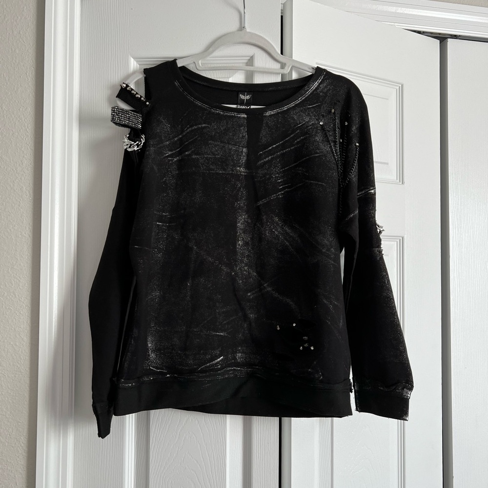 zarga women long sleeve open shoulders bikers sweater shirt size medium nwot